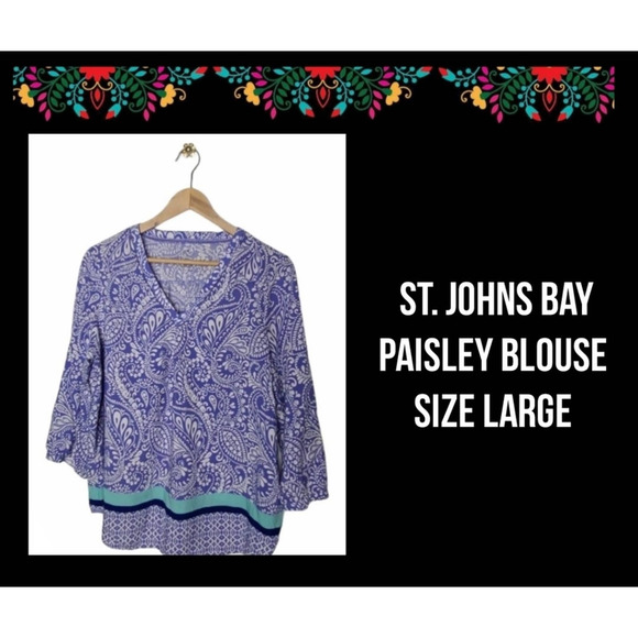 St. John's Bay Tops - ST. JOHN'S BAY |  PAISLEY V-NECK BLOUSE | SIZE LARGE